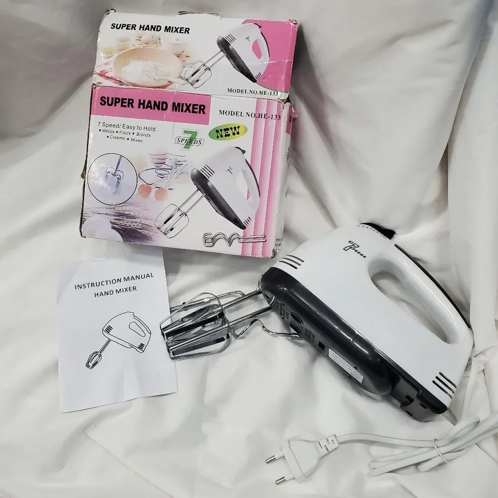 7 Speeds Super Hand Mixer Electric Egg Beater Handheld Blender White